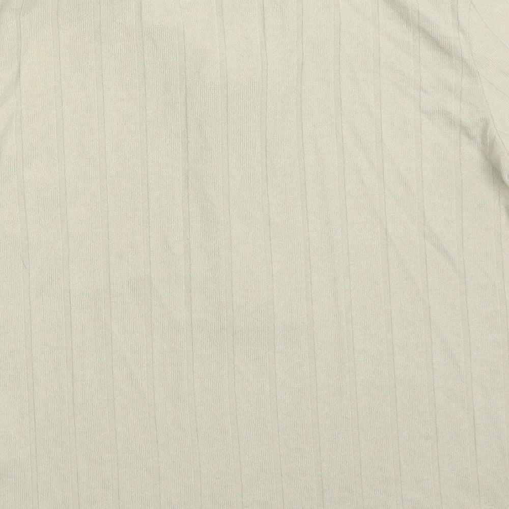 H&M Womens Beige Striped Viscose Basic Polo Size L Collared