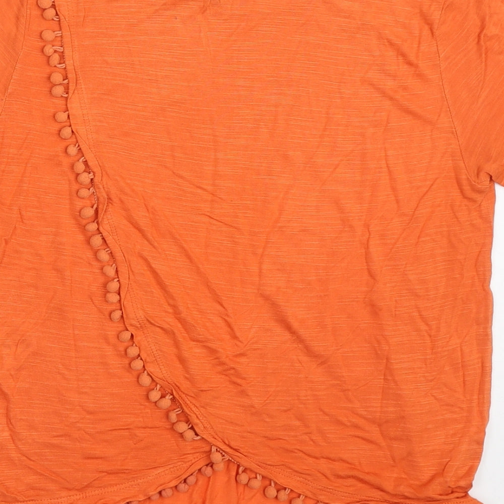 Papaya Womens Orange Viscose Basic T-Shirt Size 12 Roll Neck