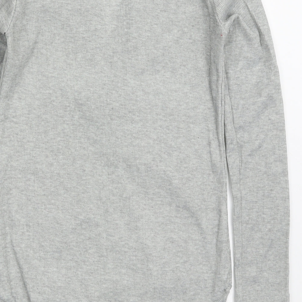 Preworn Womens Grey Cotton Bodysuit One-Piece Size S Button