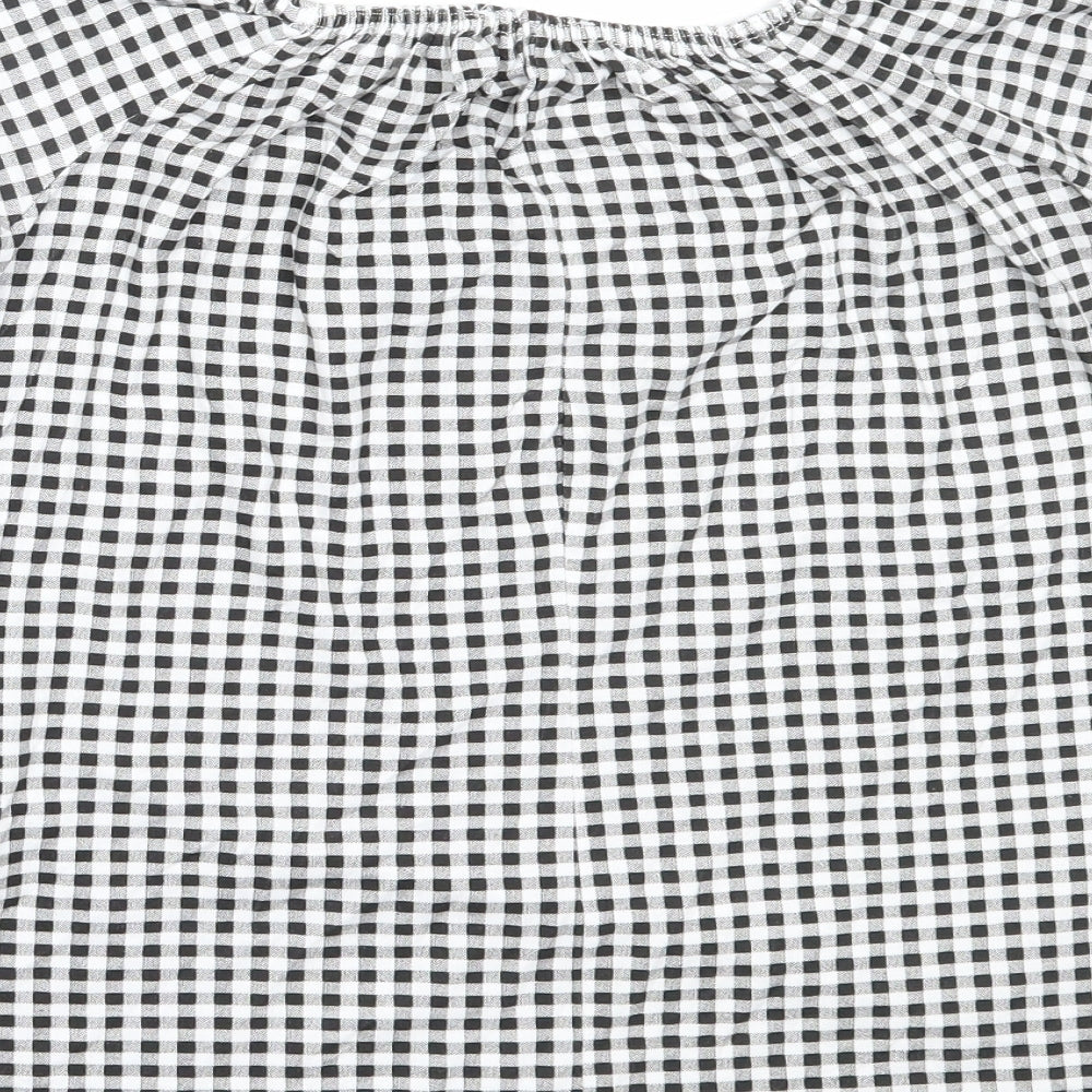 Peacocks Womens Black Check Viscose Basic Blouse Size 10 Off the Shoulder