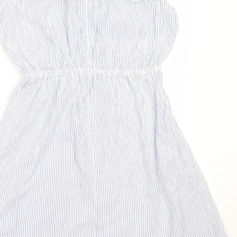 H&M Womens Blue Striped Cotton Fit & Flare Size 36 Off the Shoulder