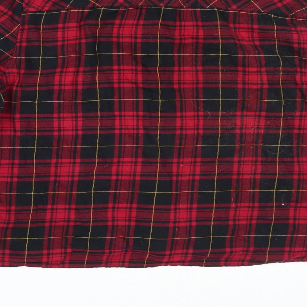 H&M Womens Red Check Cotton Basic Button-Up Size 36 Collared