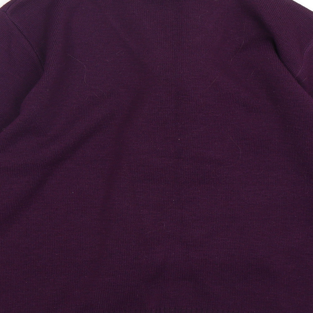 Reflect Womens Purple V-Neck Animal Print Acrylic Pullover Jumper Size M