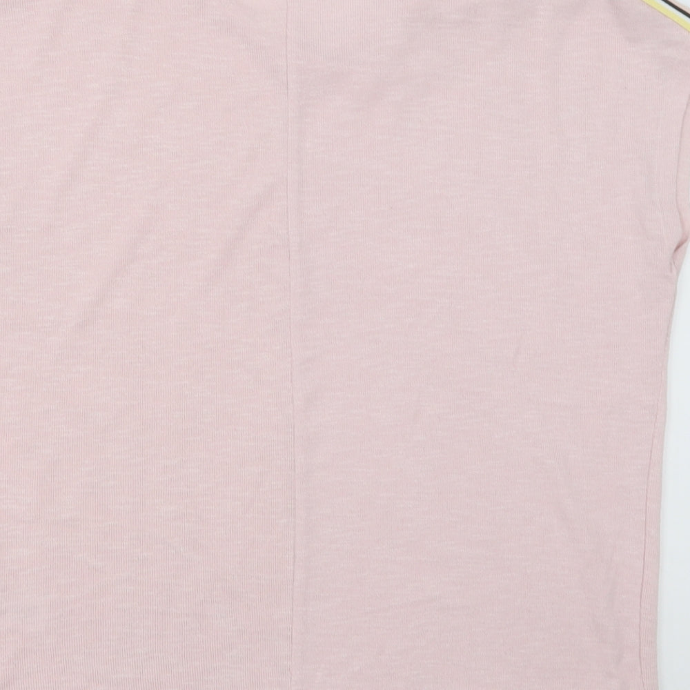 New Look Womens Pink Striped Polyester Basic T-Shirt Size S Crew Neck