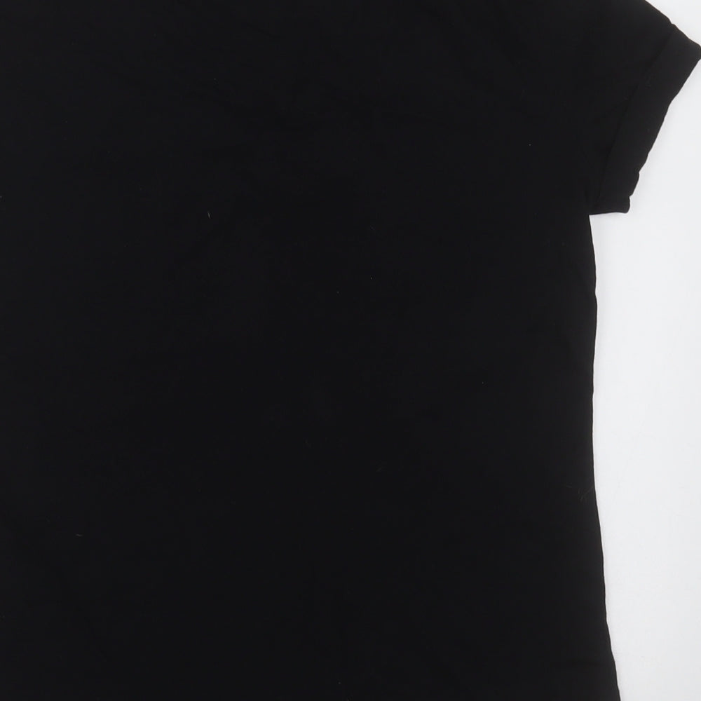 Pull&Bear Womens Black Polyester Basic T-Shirt Size S Crew Neck - yeah