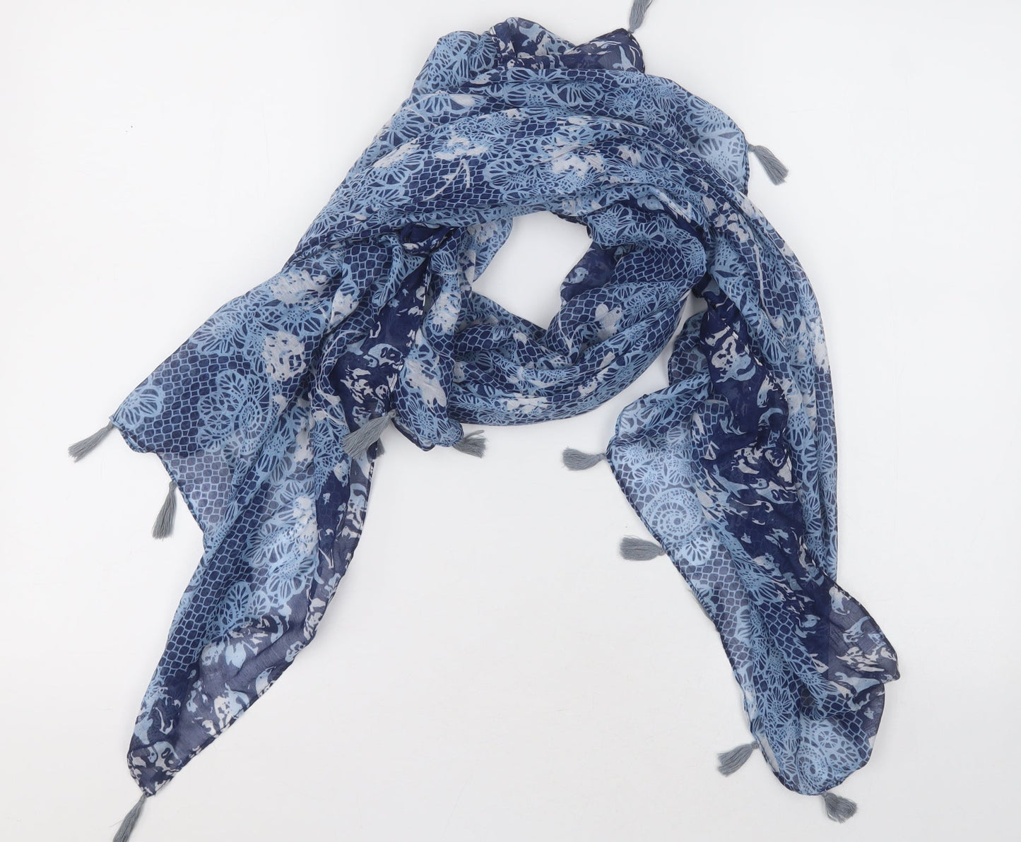 prewon Womens Blue Geometric Polyester Scarf - Thin material