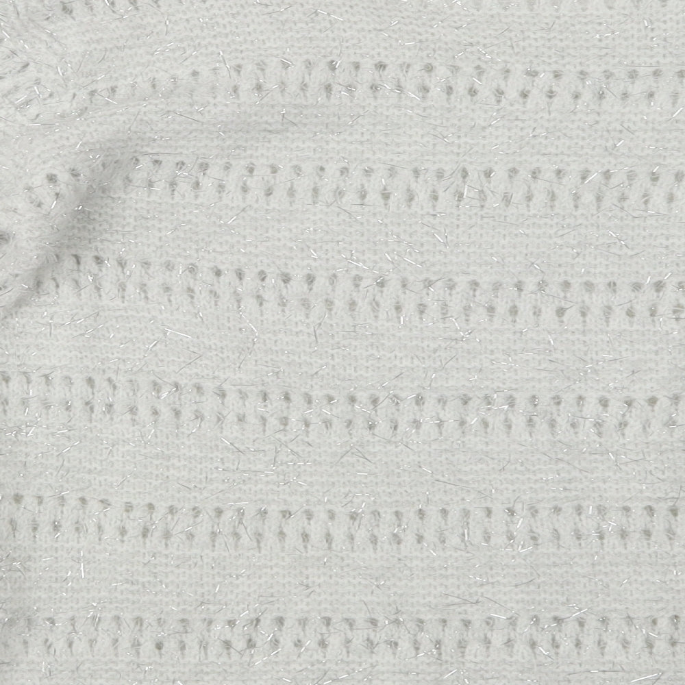 Quiz Womens White Crew Neck Striped Polyester Pullover Jumper Size M