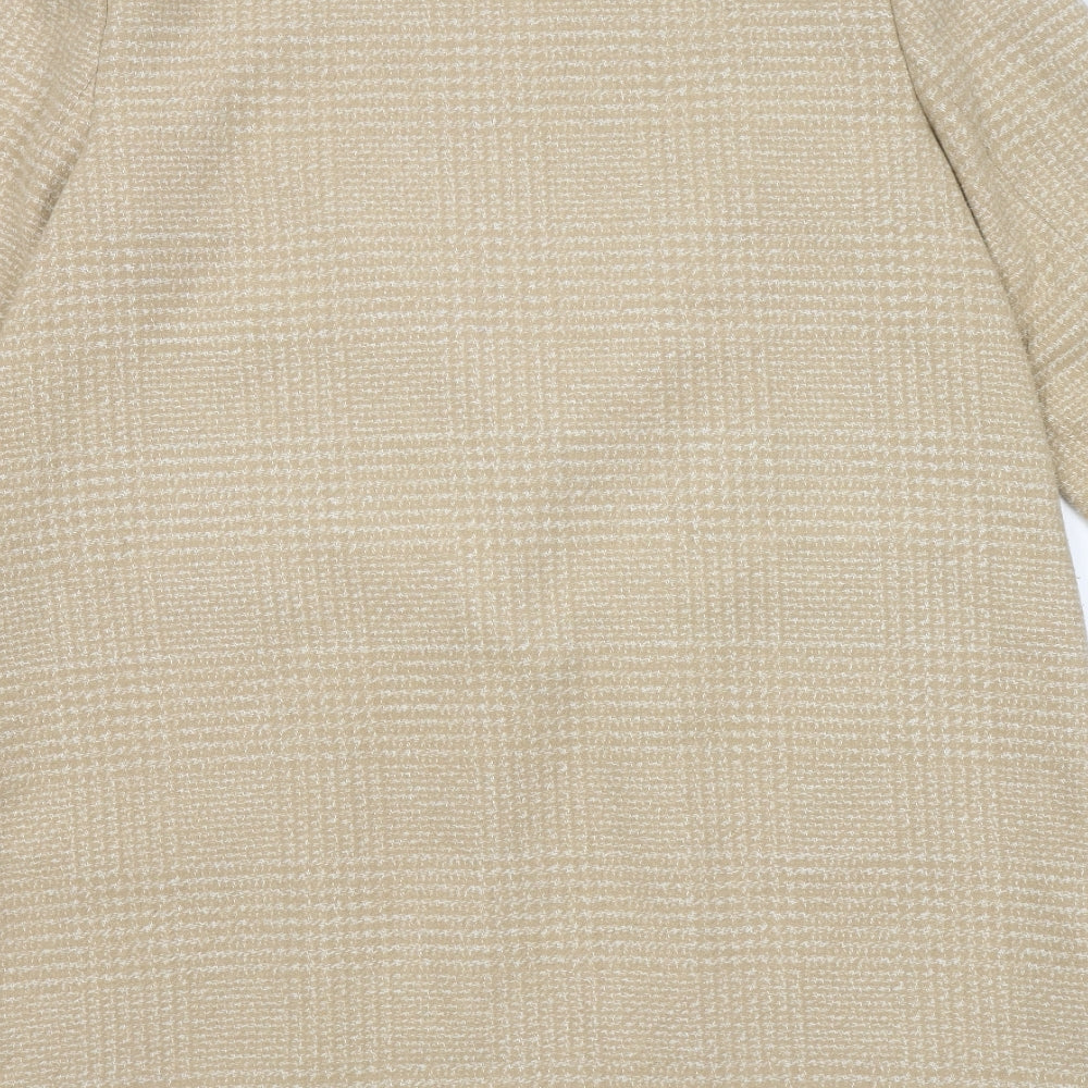 Marks and Spencer Womens Beige Plaid Overcoat Coat Size 16 Button