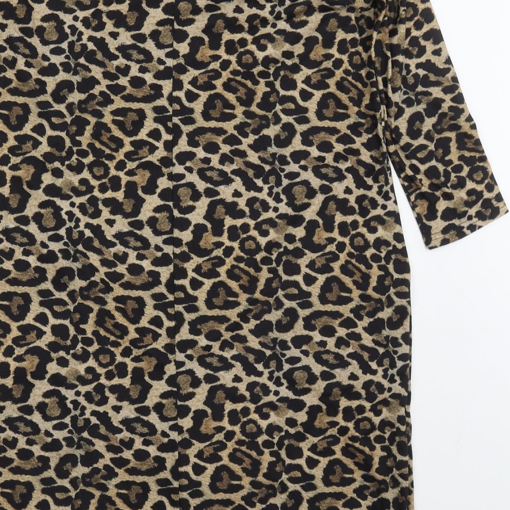 Styled By Womens Brown Animal Print Polyester T-Shirt Dress Size M Round Neck Pullover