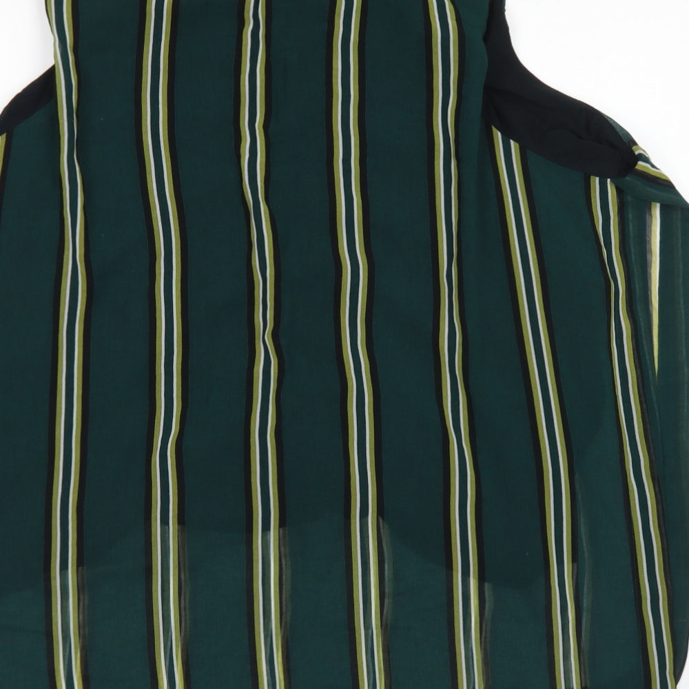 M&S Collection Womens Green Striped Polyester Basic Blouse Size 22 Crew Neck