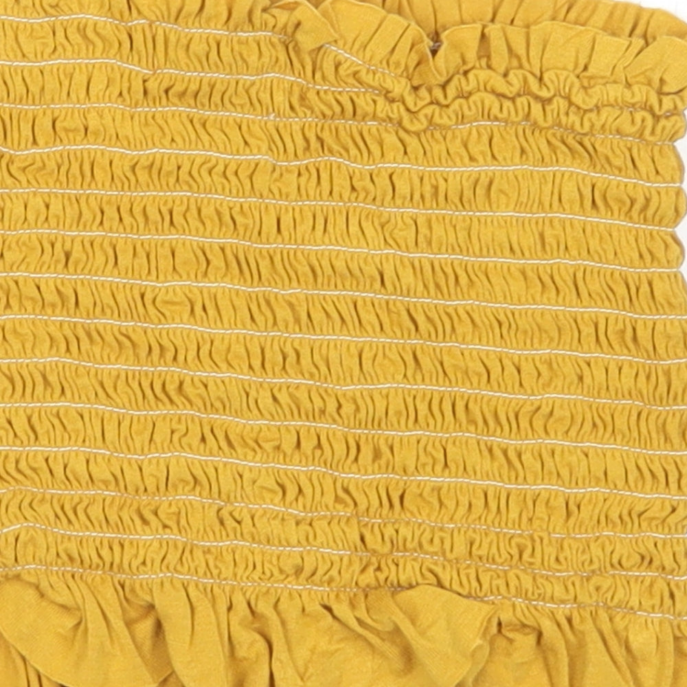 Misspap Womens Yellow Viscose Cropped T-Shirt Size 6 Off the Shoulder - Bandeau