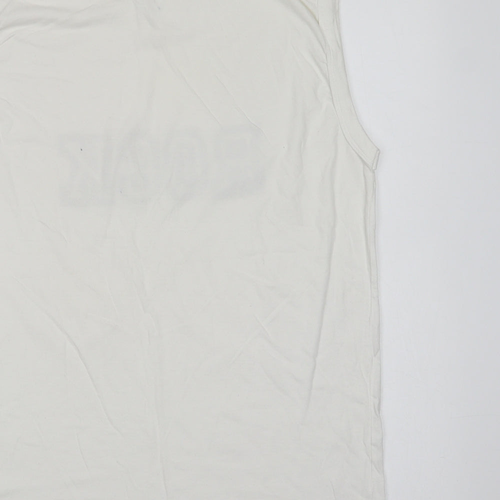 WPS Mens White Cotton T-Shirt Size L V-Neck - Rock