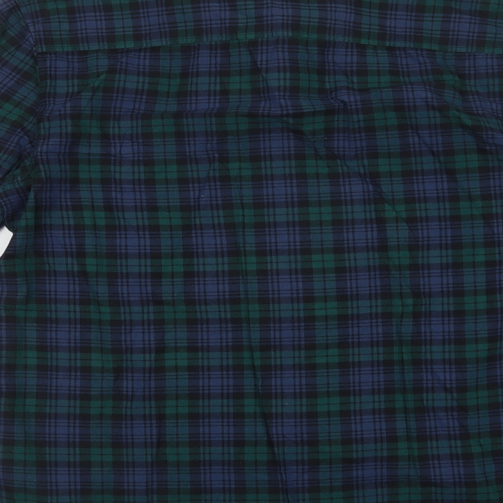 Topman Mens Blue Check Cotton Button-Up Size M Collared Button