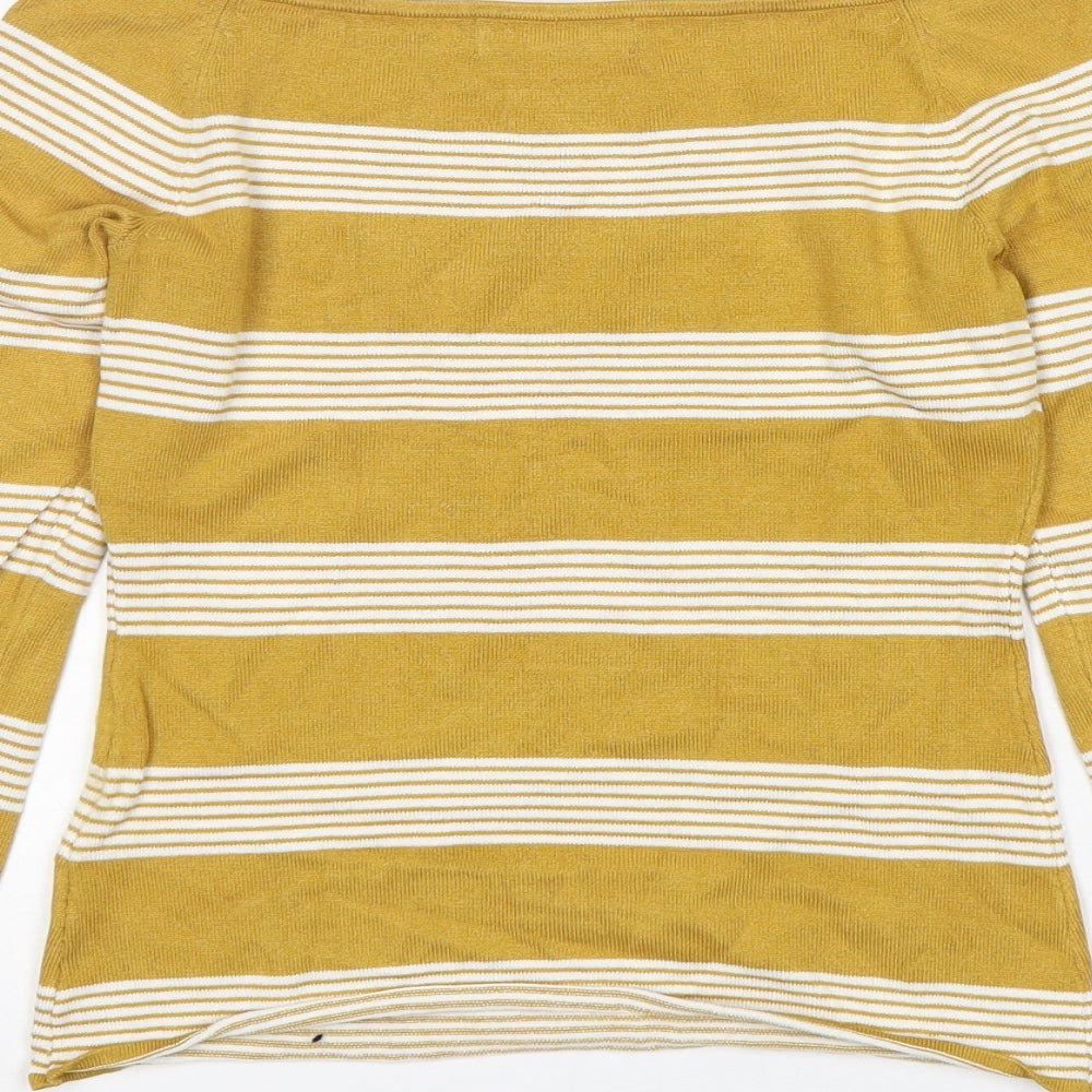 H&M Womens Yellow Boat Neck Striped Viscose Pullover Jumper Size S