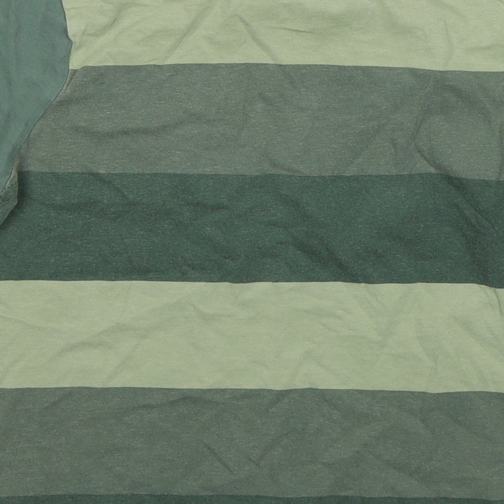 George Boys Green Striped Cotton Basic T-Shirt Size 7-8 Years Round Neck