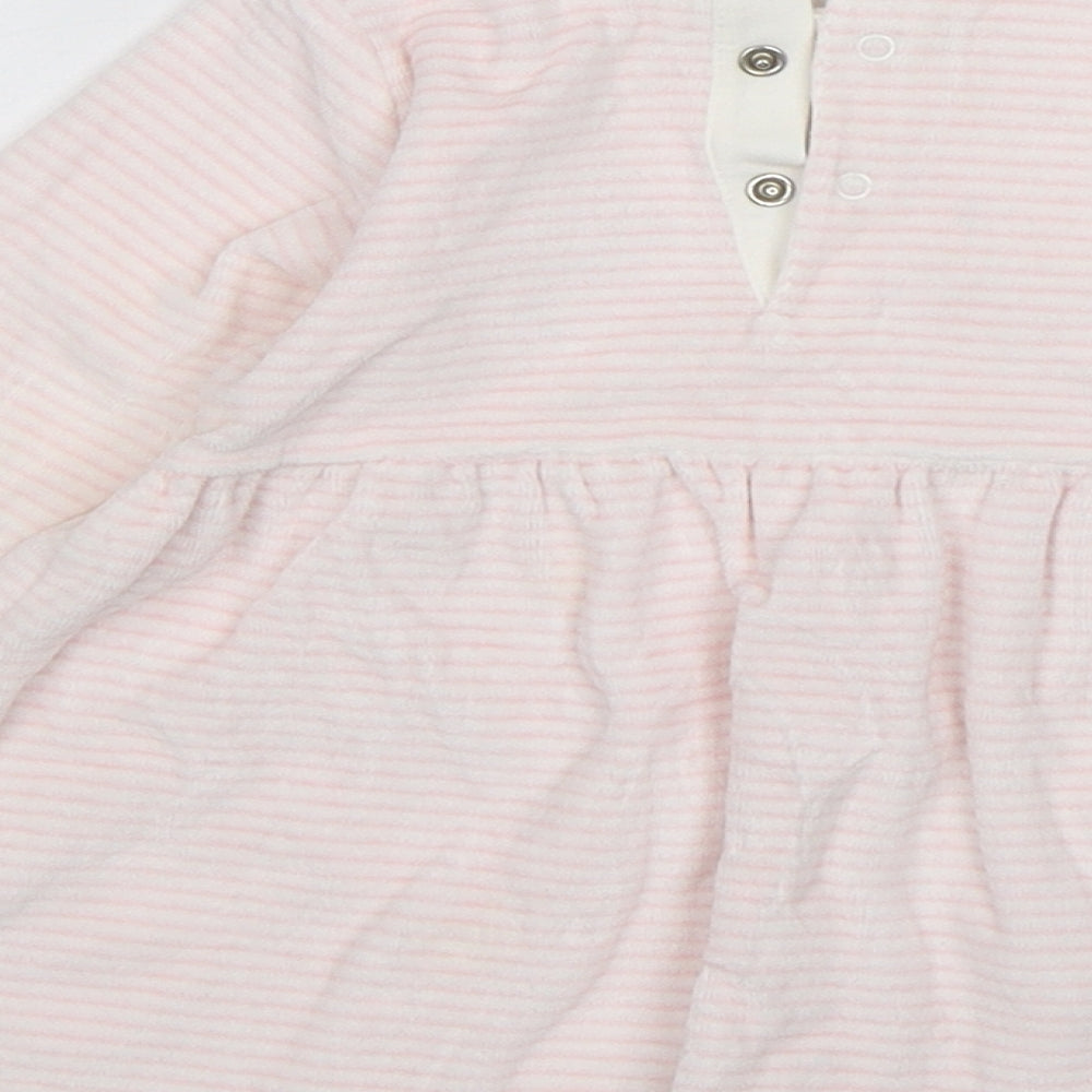 NEXT Girls Pink Striped Cotton A-Line Size 6-9 Months Round Neck