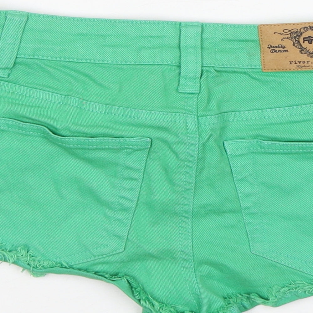 River Island Womens Green Cotton Hot Pants Shorts Size 6 L3 in Regular