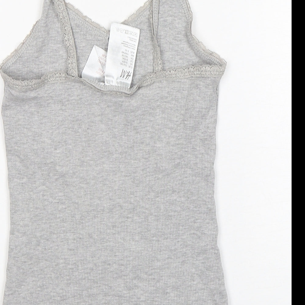 H&M Girls Grey Cotton Camisole Tank Size 9-10 Years V-Neck