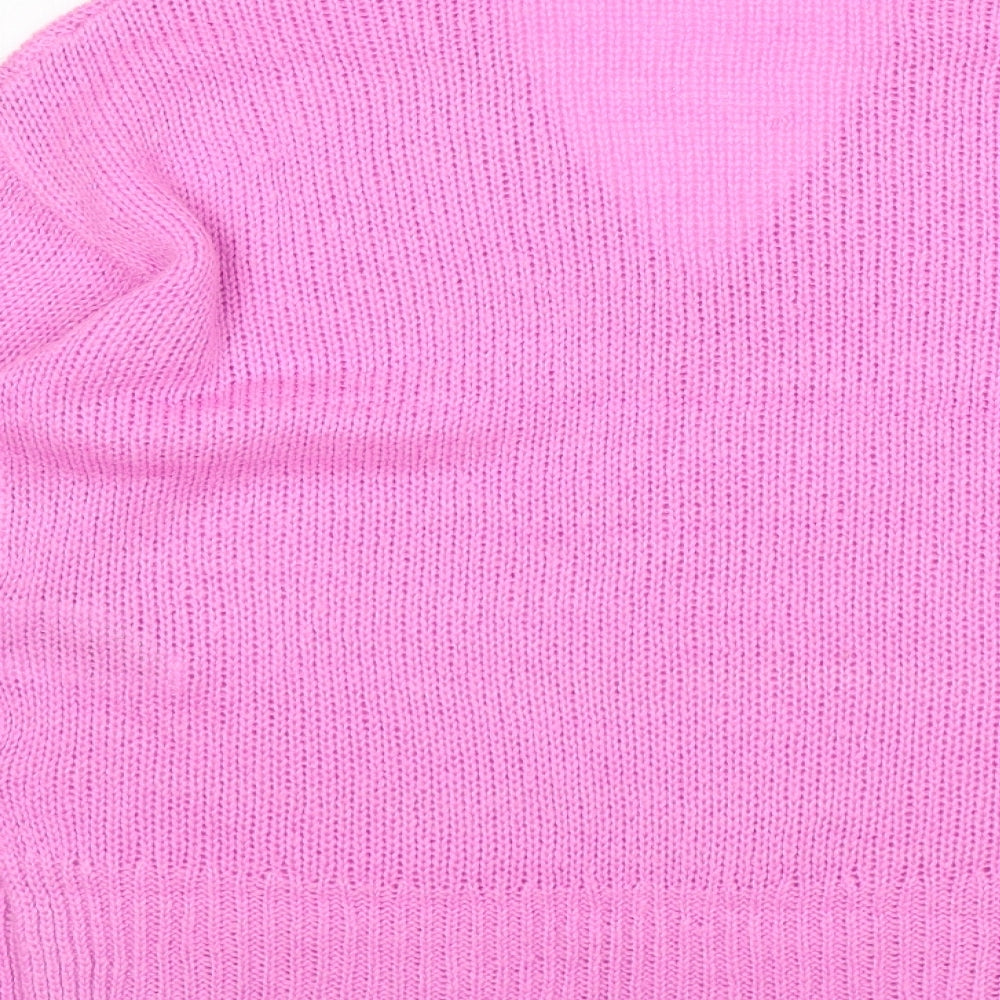 Brave Soul Womens Pink V-Neck Acrylic Pullover Jumper Size M