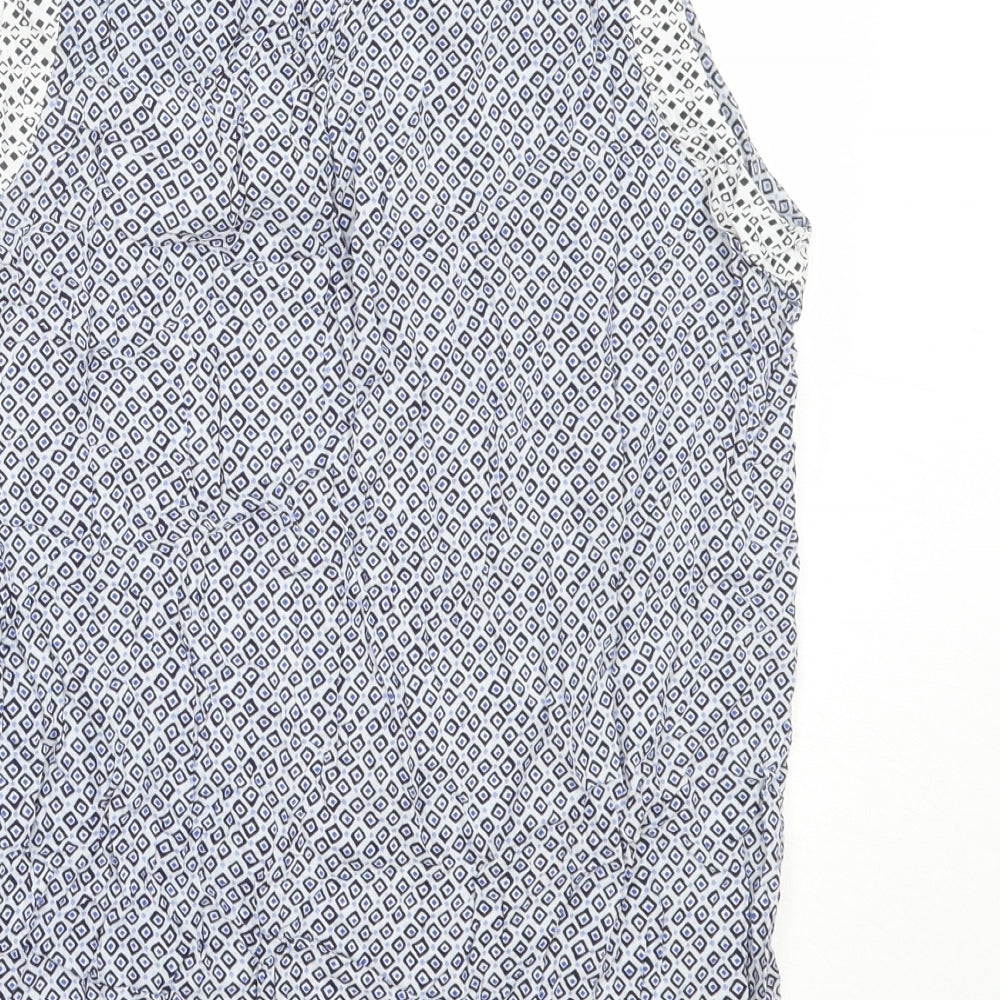 NEXT Womens Blue Geometric Viscose Basic Blouse Size 12 Round Neck