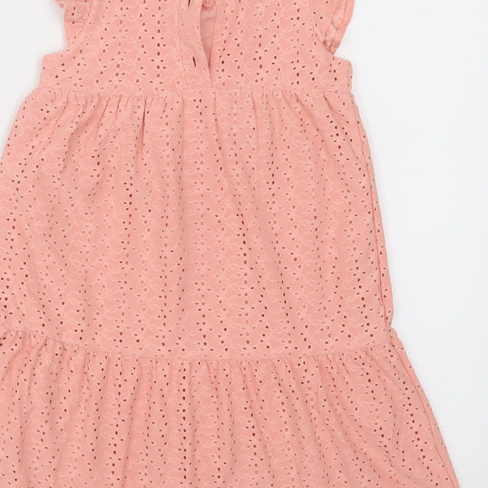 Primark Girls Pink Geometric Polyester A-Line Size 2-3 Years Crew Neck Button