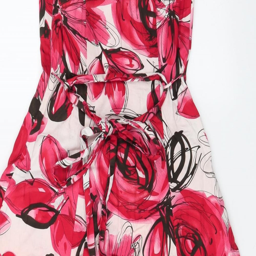 John Rocha Womens Red Floral Polyester A-Line Size 8 Halter Tie - flower