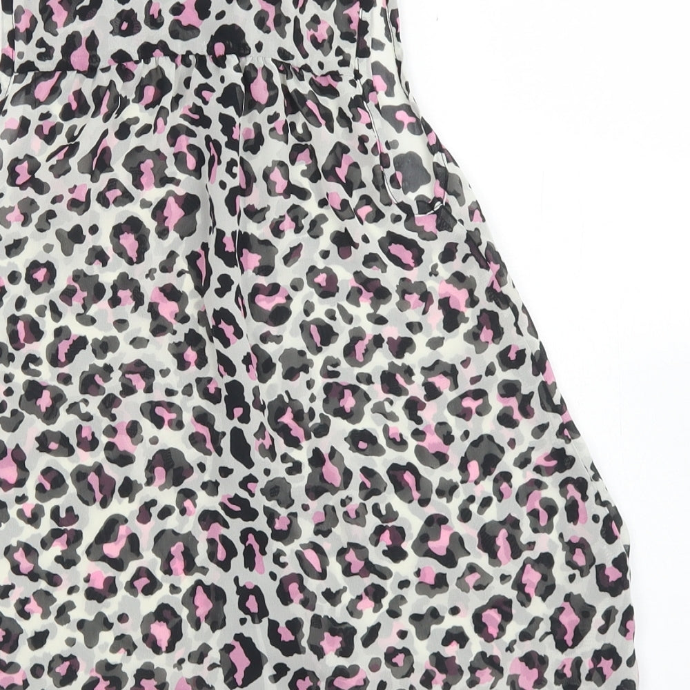 Candy Couture Girls Green Animal Print Polyester Basic Blouse Size 8-9 Years Collared Button