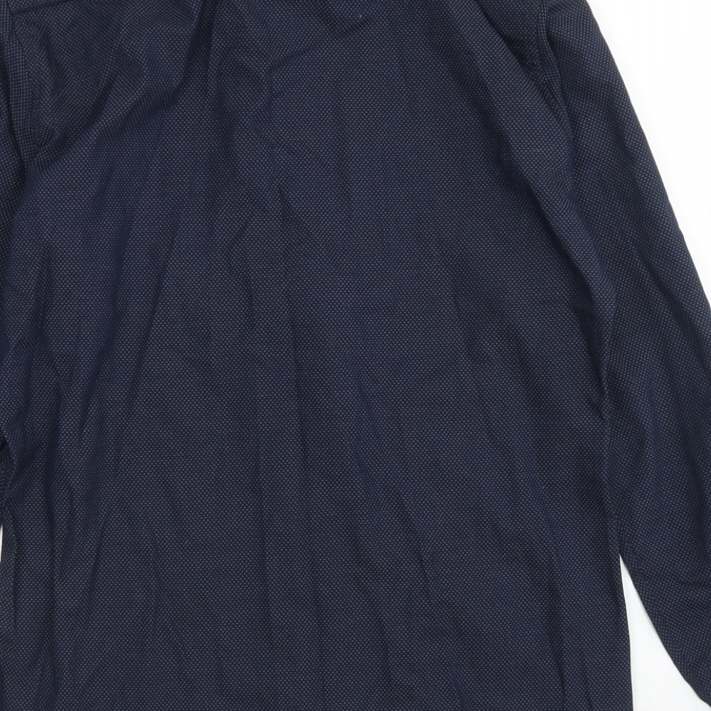 H&M Mens Blue Polka Dot Cotton Button-Up Size S Collared Button