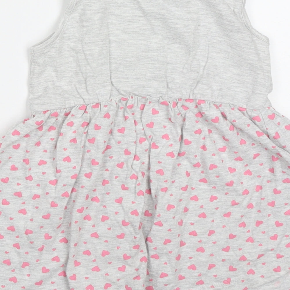 Young Dimension Girls Grey Geometric Cotton Skater Dress Size 2-3 Years Round Neck Pullover - Rabbit Hearts