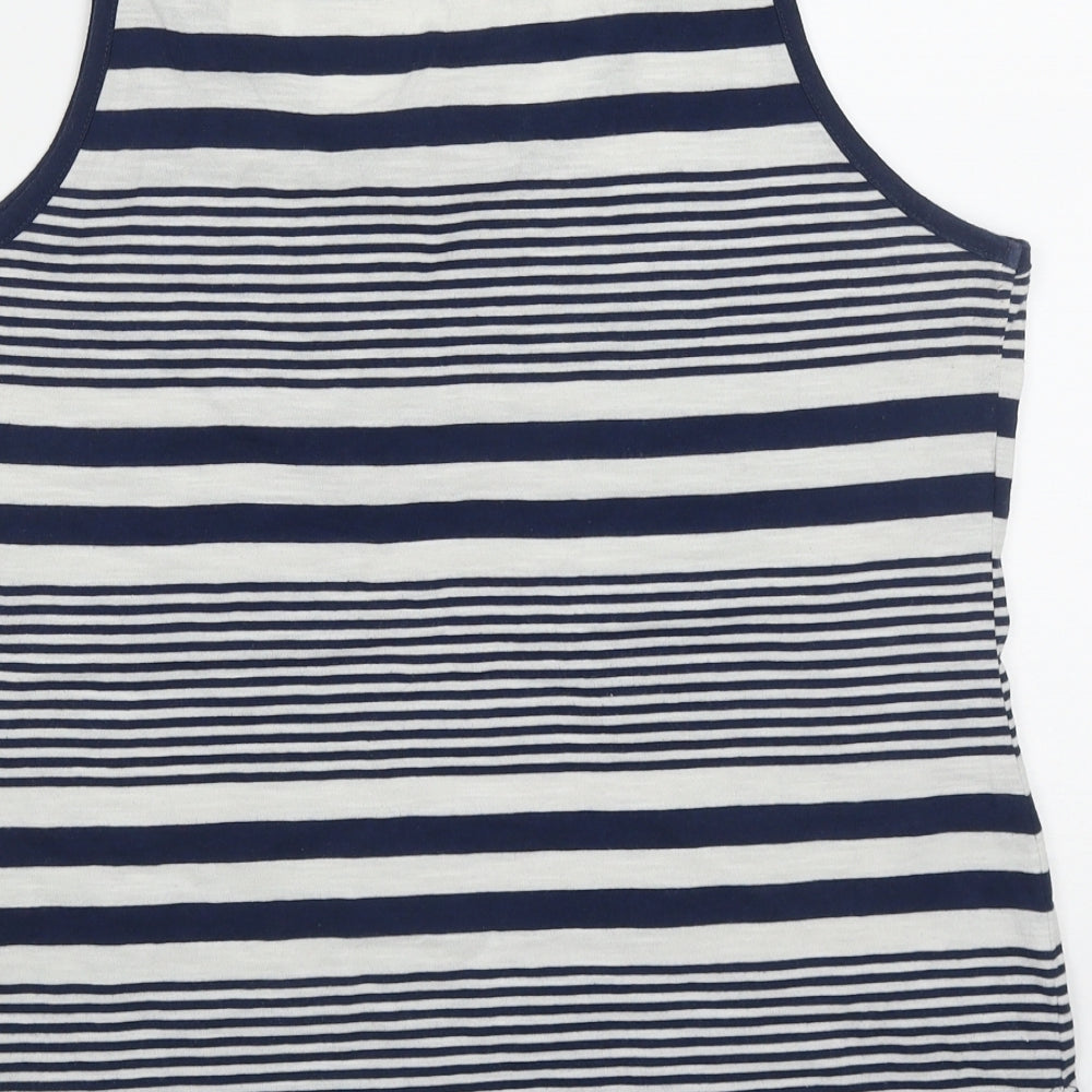 F&F Womens Blue Striped Polyester Basic Tank Size 14 Round Neck