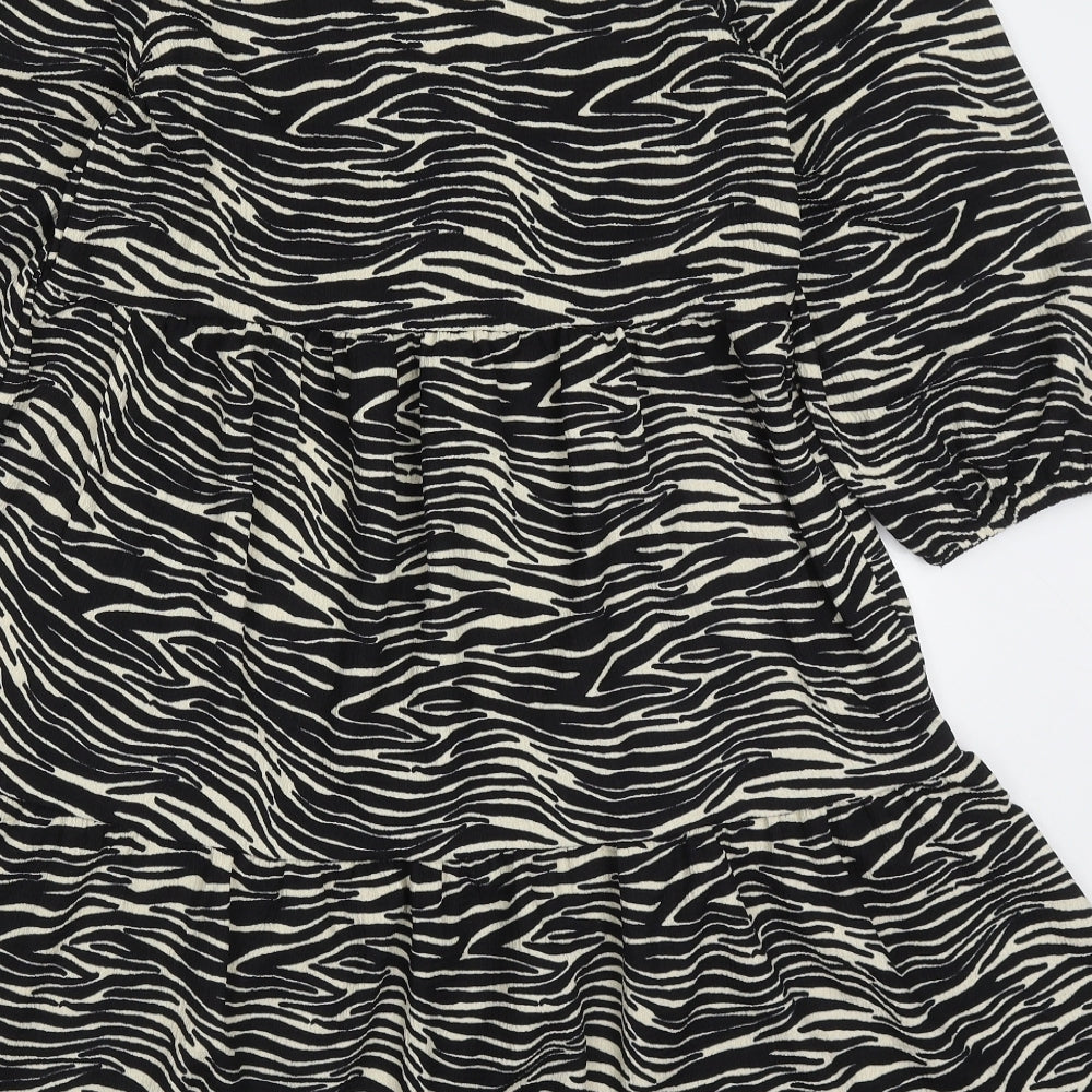 Primark Womens Black Animal Print Polyester Trapeze & Swing Size 6 V-Neck Pullover