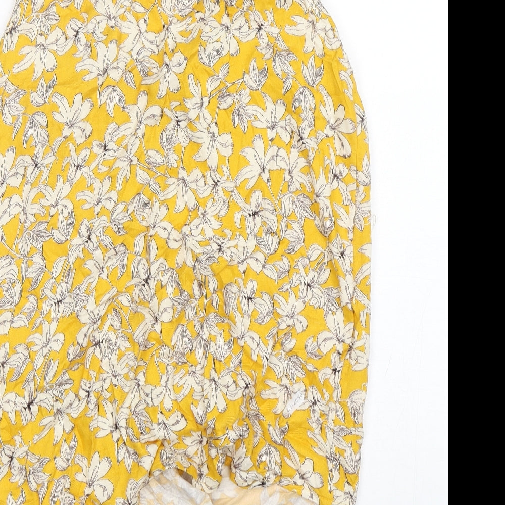 F&F Womens Yellow Floral Basic Tank Size 6 V-Neck