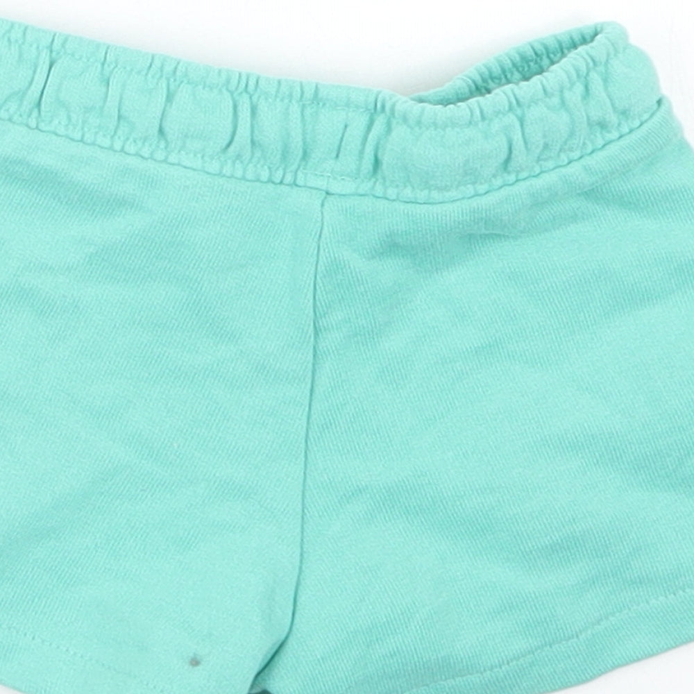 M&S Girls Blue Cotton Cropped Trousers Size 3-6 Months Drawstring - Shorts