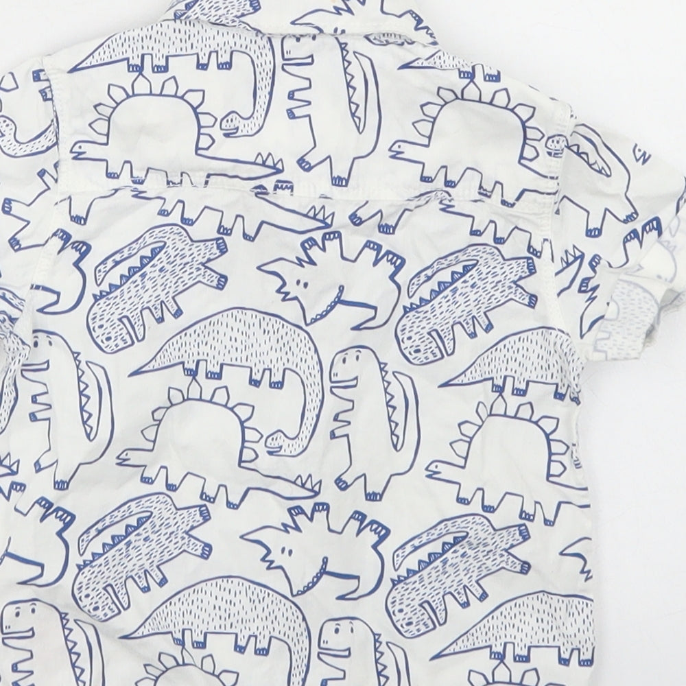 F&F Boys White Spotted Cotton Basic Button-Up Size 6-9 Months Collared Button - Dinosaur Print