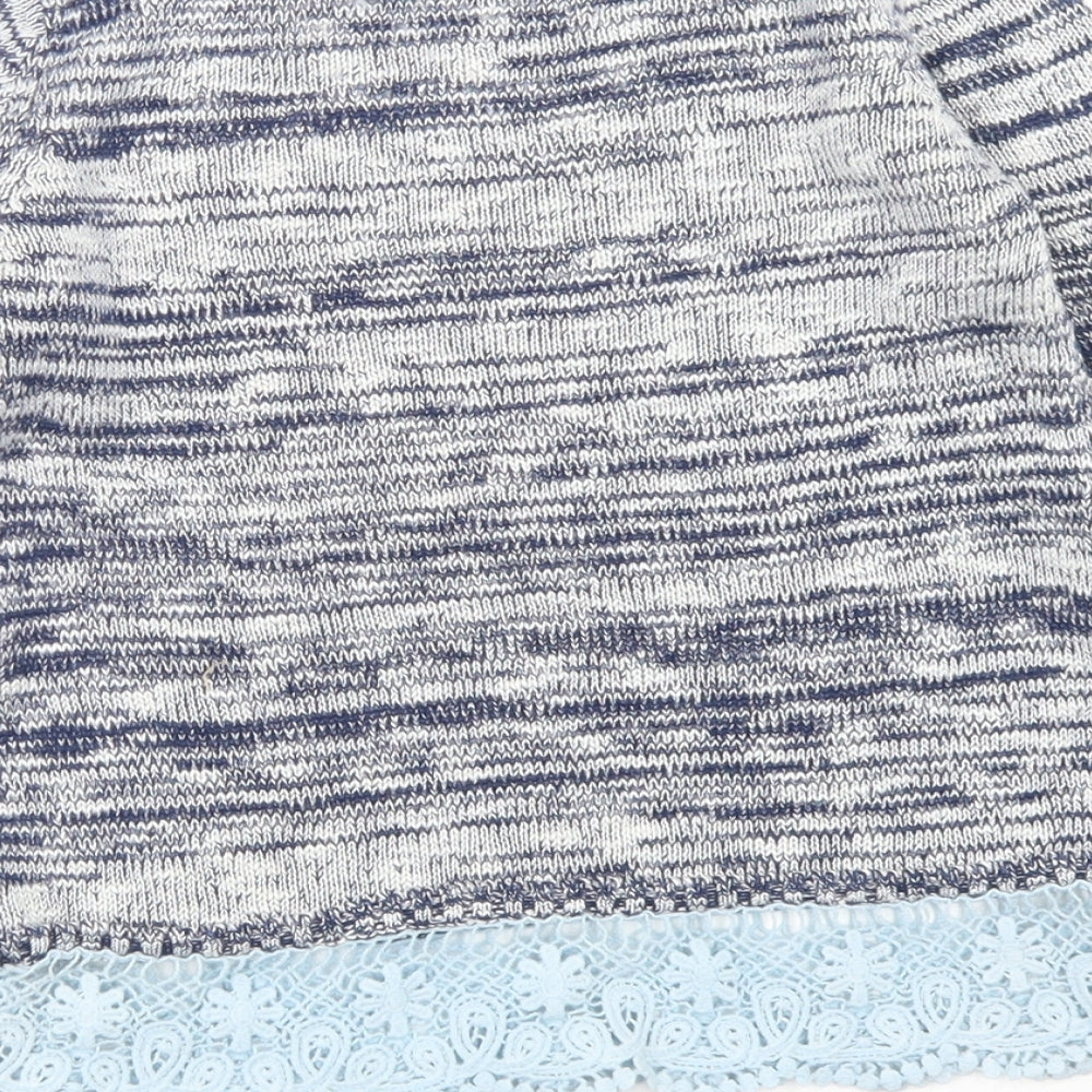YD Girls Blue Crew Neck Striped Acrylic Pullover Jumper Size 8-9 Years Snap - Lace Trim