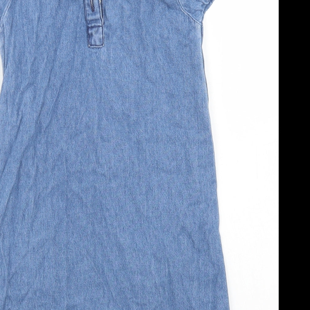 Pep & Co Girls Blue Cotton A-Line Size 3-4 Years Crew Neck Button