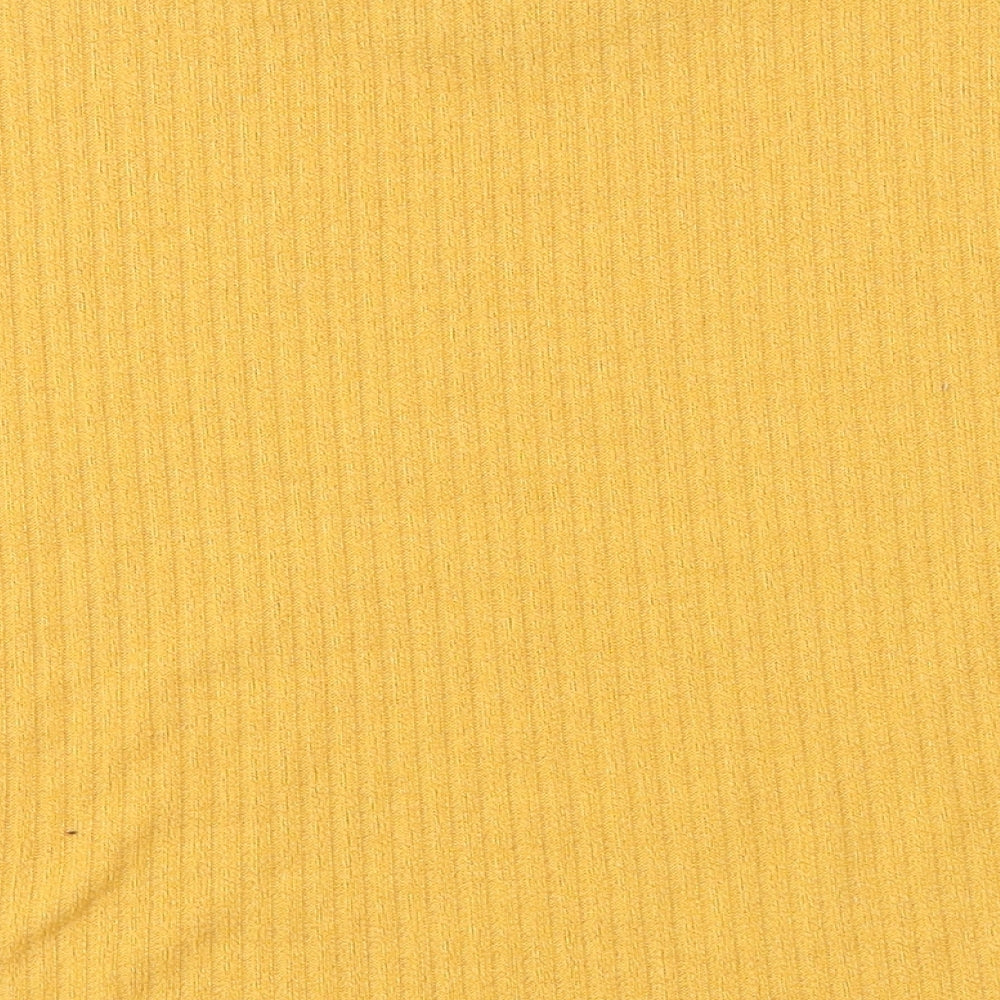 SheIn Womens Yellow Polyester Cropped T-Shirt Size L Round Neck