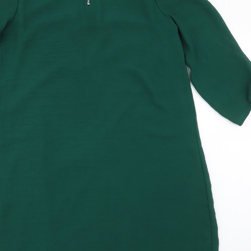 H&M Womens Green Polyester Shift Size 8 Round Neck Zip