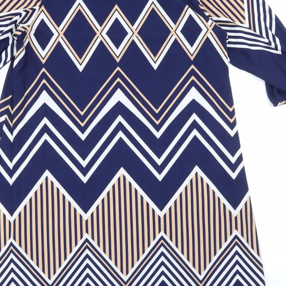 Izabel London Womens Blue Striped Polyester Shift Size 12 Round Neck Pullover