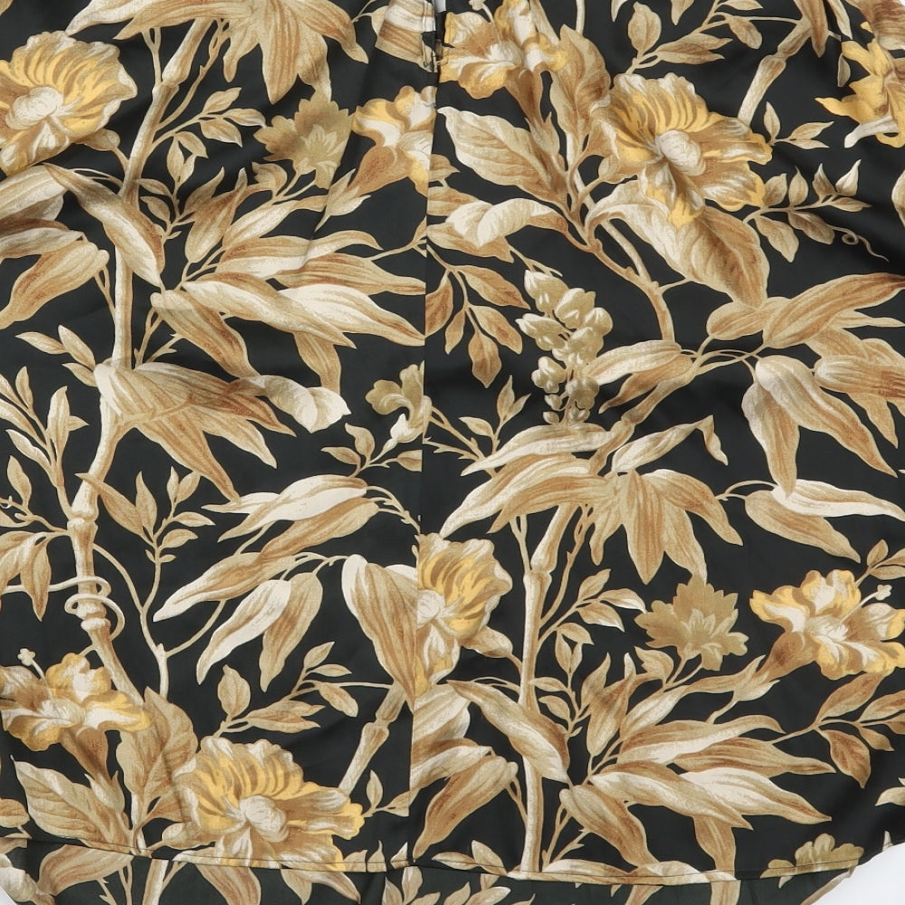 H&M Womens Brown Floral Polyester Basic Blouse Size 6 Round Neck