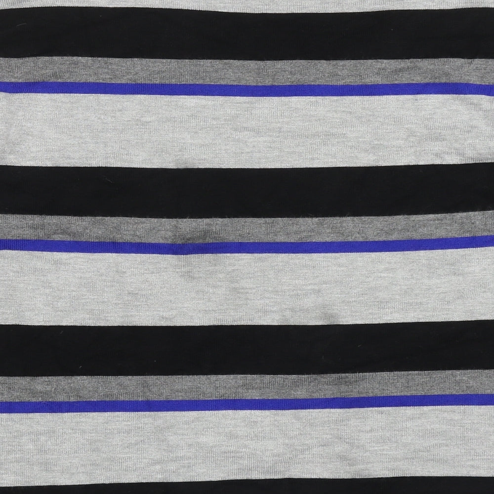 Mud Flowers Womens Grey Crew Neck Striped Viscose Pullover Jumper Size L