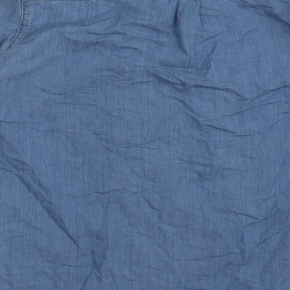 Topshop Womens Blue Cotton Basic Button-Up Size 8 Collared