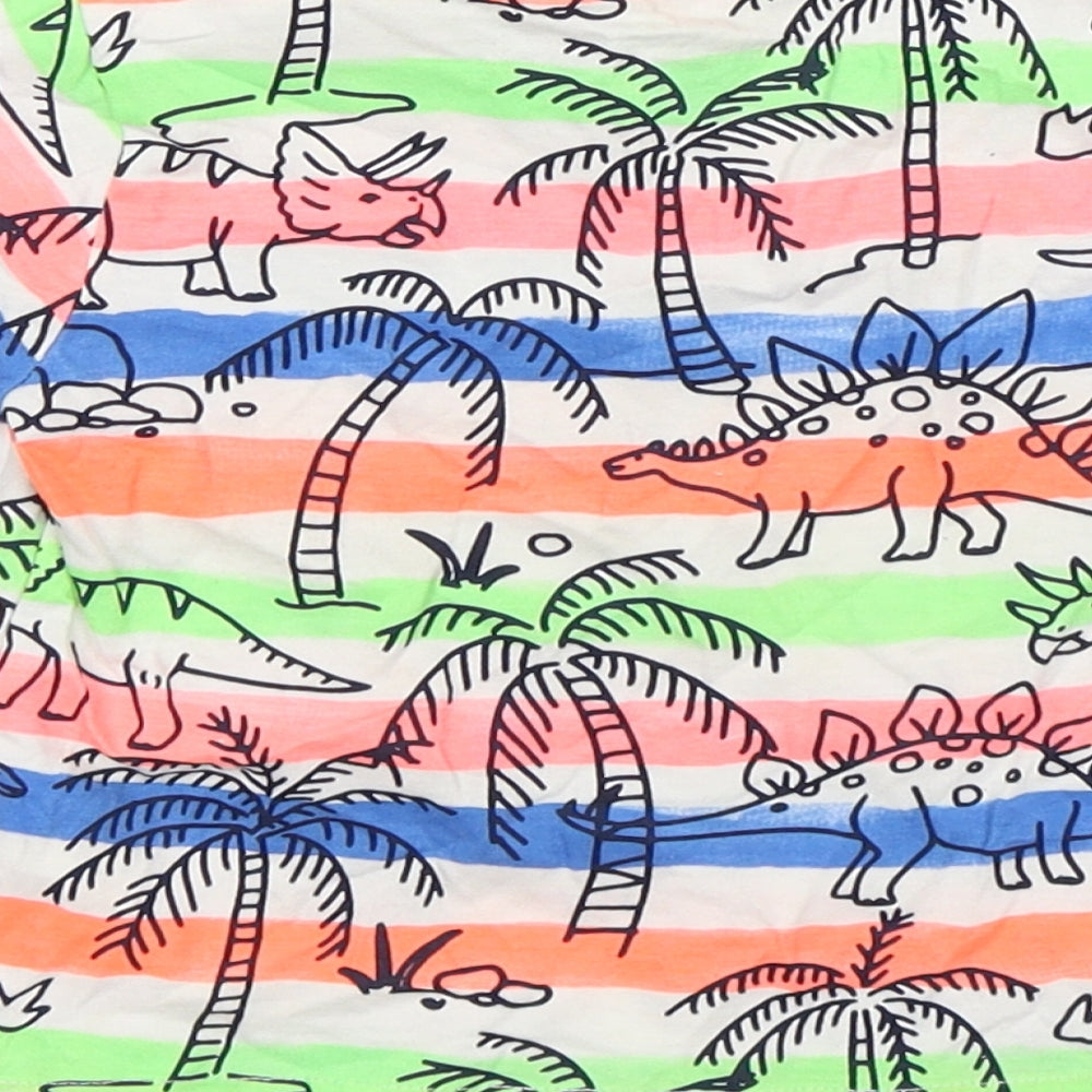 F&F Boys Multicoloured Striped Cotton Basic T-Shirt Size 12-18 Months Round Neck - Dinosaurs