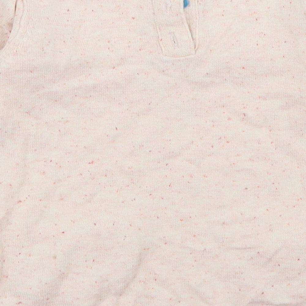 M&Co Girls Beige Fair Isle Cotton Jumper Dress Size 3-6 Months Crew Neck Button