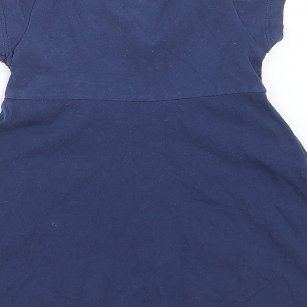 Pumpkin Patch Girls Blue Cotton Skater Dress Size 3-6 Months Crew Neck