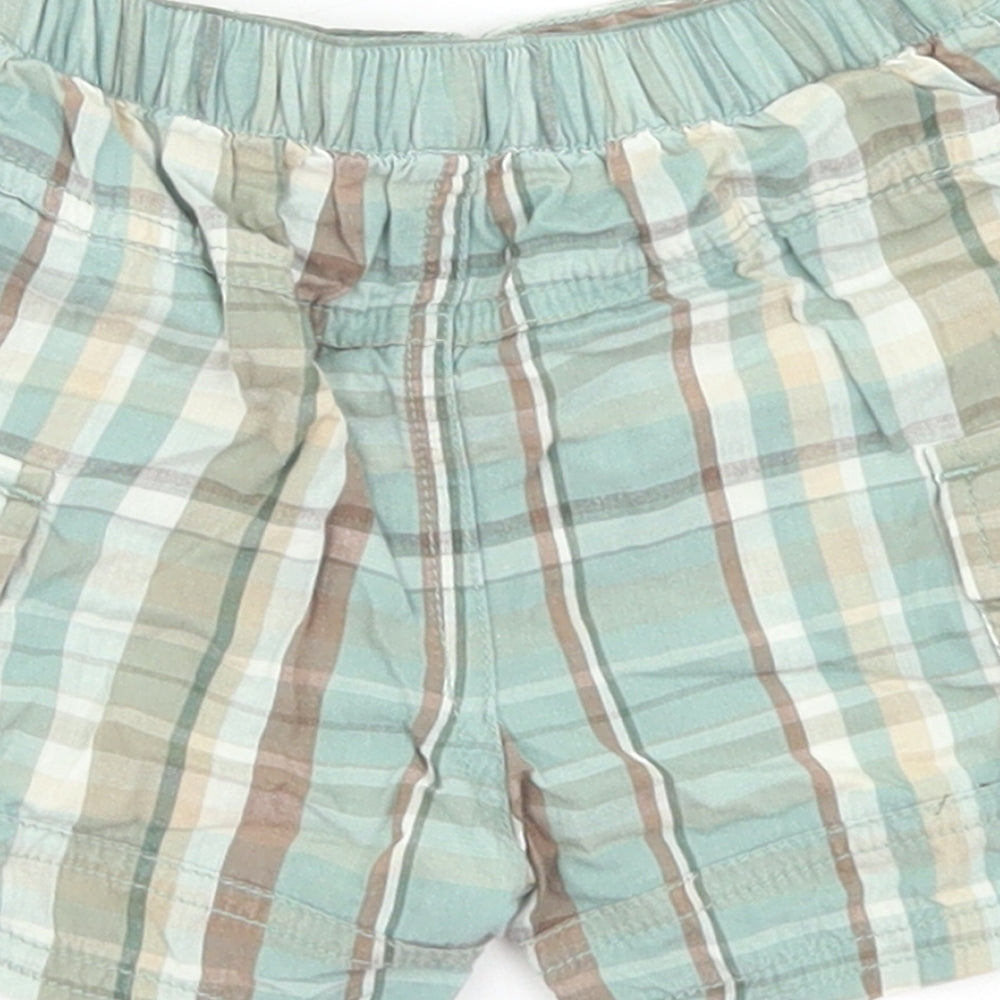 George Boys Blue Plaid Cotton Cropped Trousers Size 3-6 Months Button