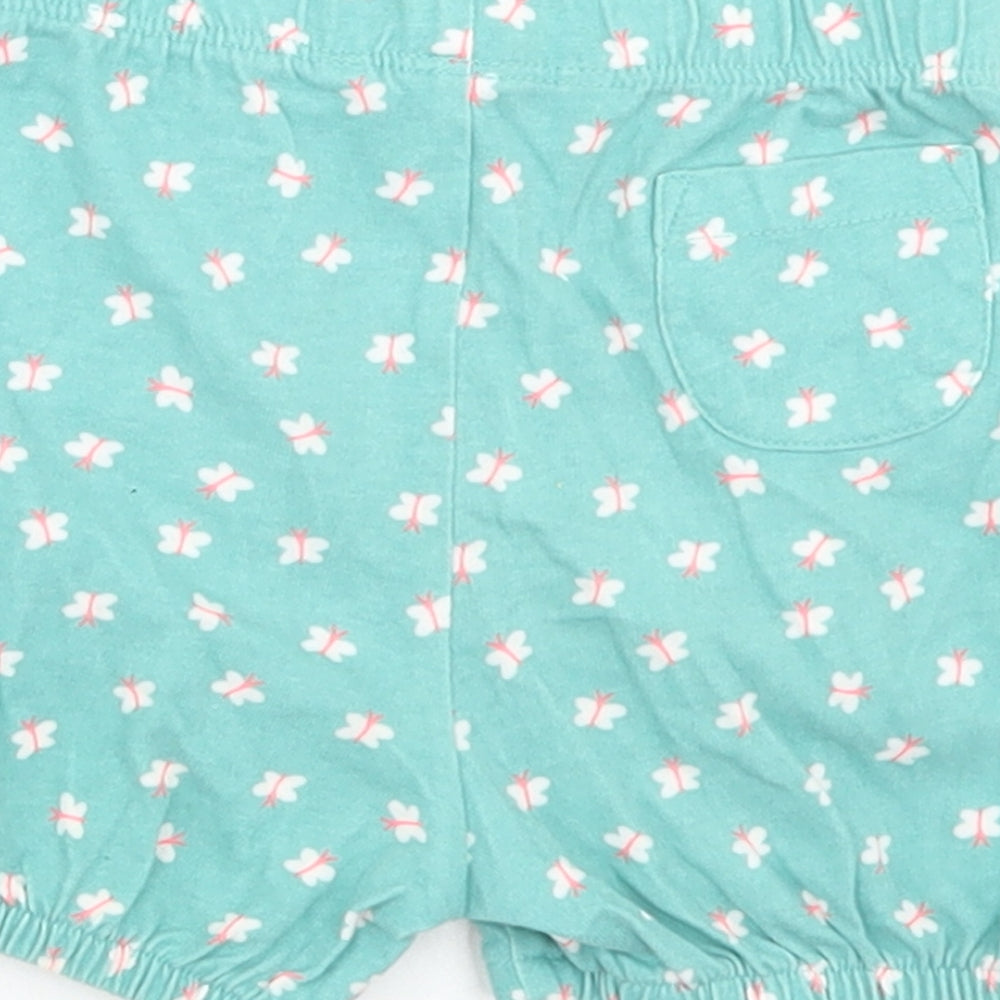 John Lewis Girls Blue Floral Cotton Cropped Trousers Size 3-6 Months - Elasticated Cuff