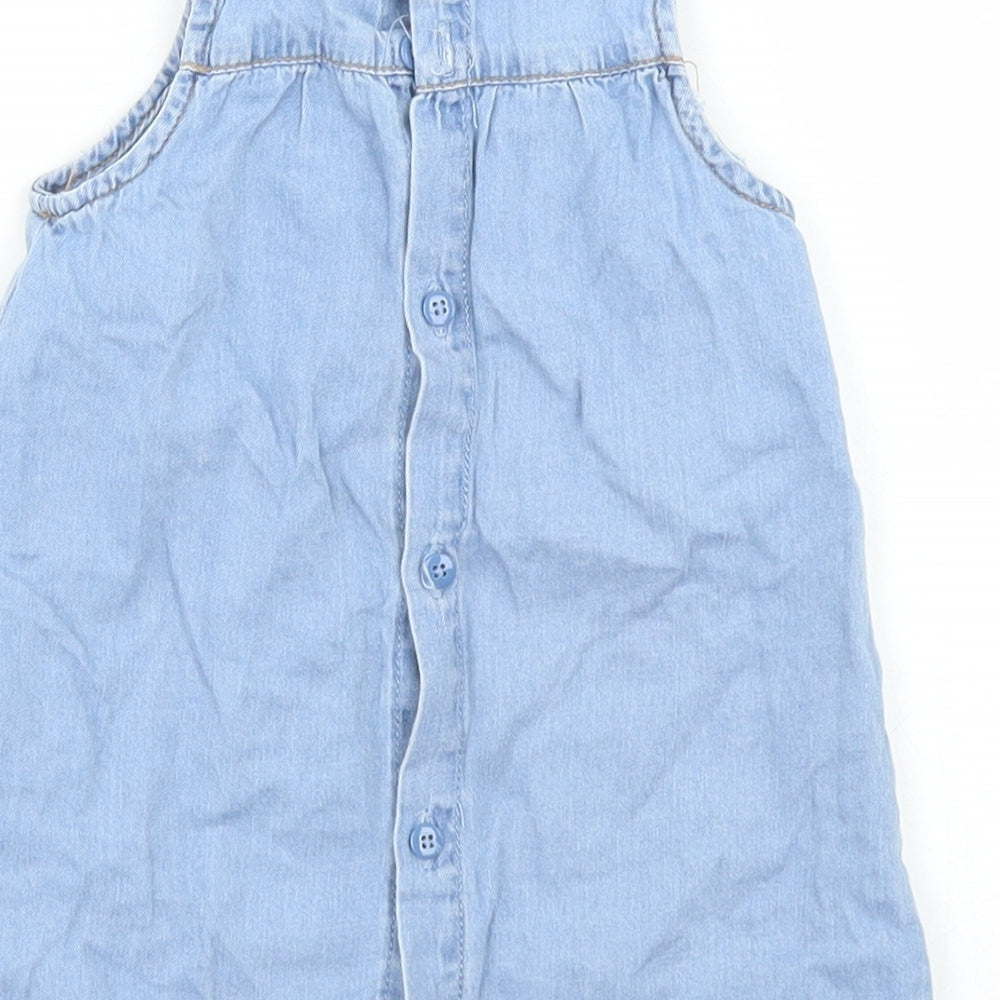 Pumpkin Patch Girls Blue Cotton A-Line Size 0-3 Months Round Neck Button