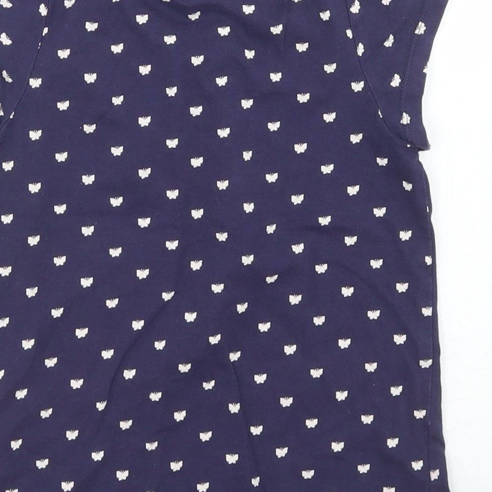 H&M Girls Blue Polka Dot Cotton Basic T-Shirt Size 4-5 Years Crew Neck - Butterfly Print
