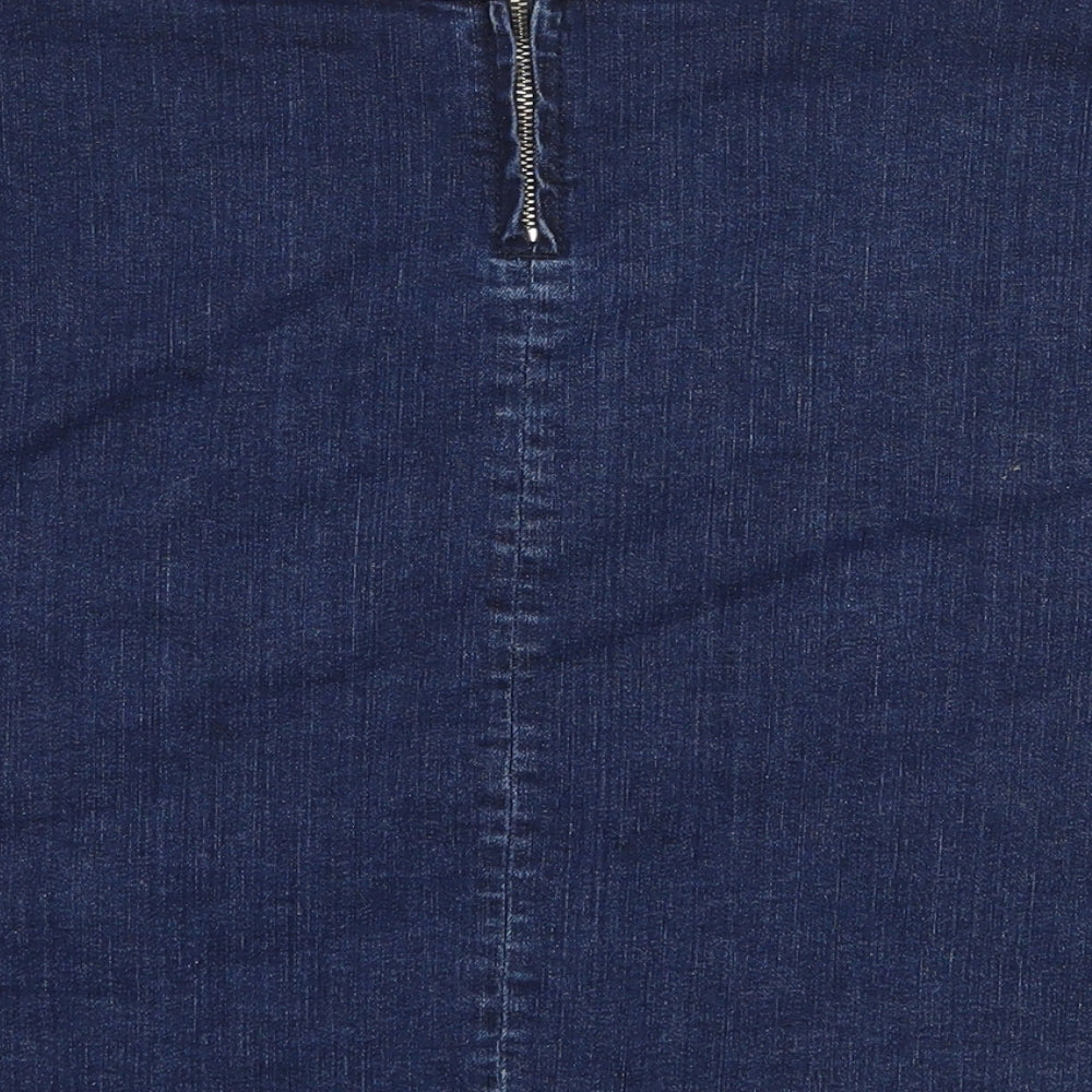Savida Womens Blue Cotton A-Line Skirt Size 51 in Zip - Scalloped Hem
